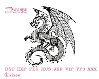 Fantasy Drache für Maschine Stickmuster 4 Größe, Stickdatei fliegender Drache, Stickdatei Drachen, Chinese New Year #R19