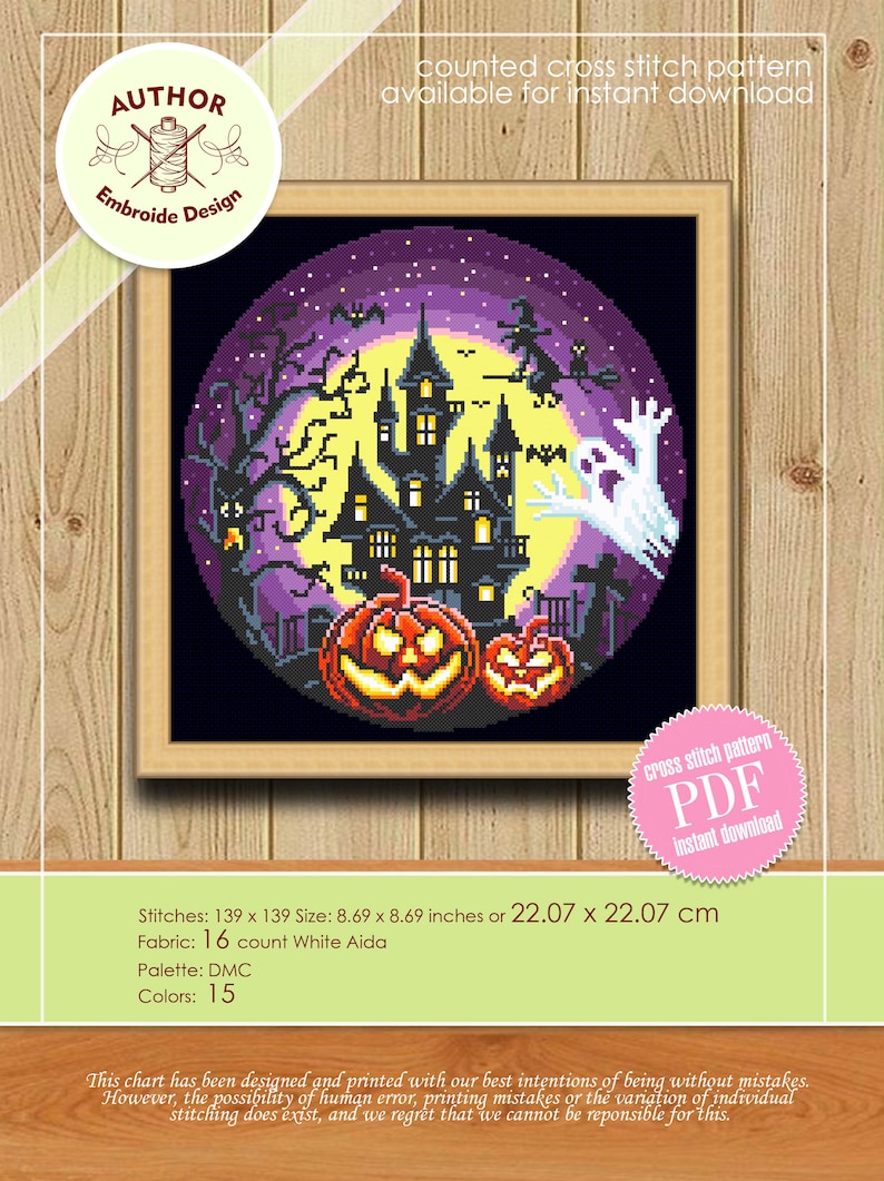 Halloween Cross Stitch Pattern Download PDF Halloween Moon Etsy