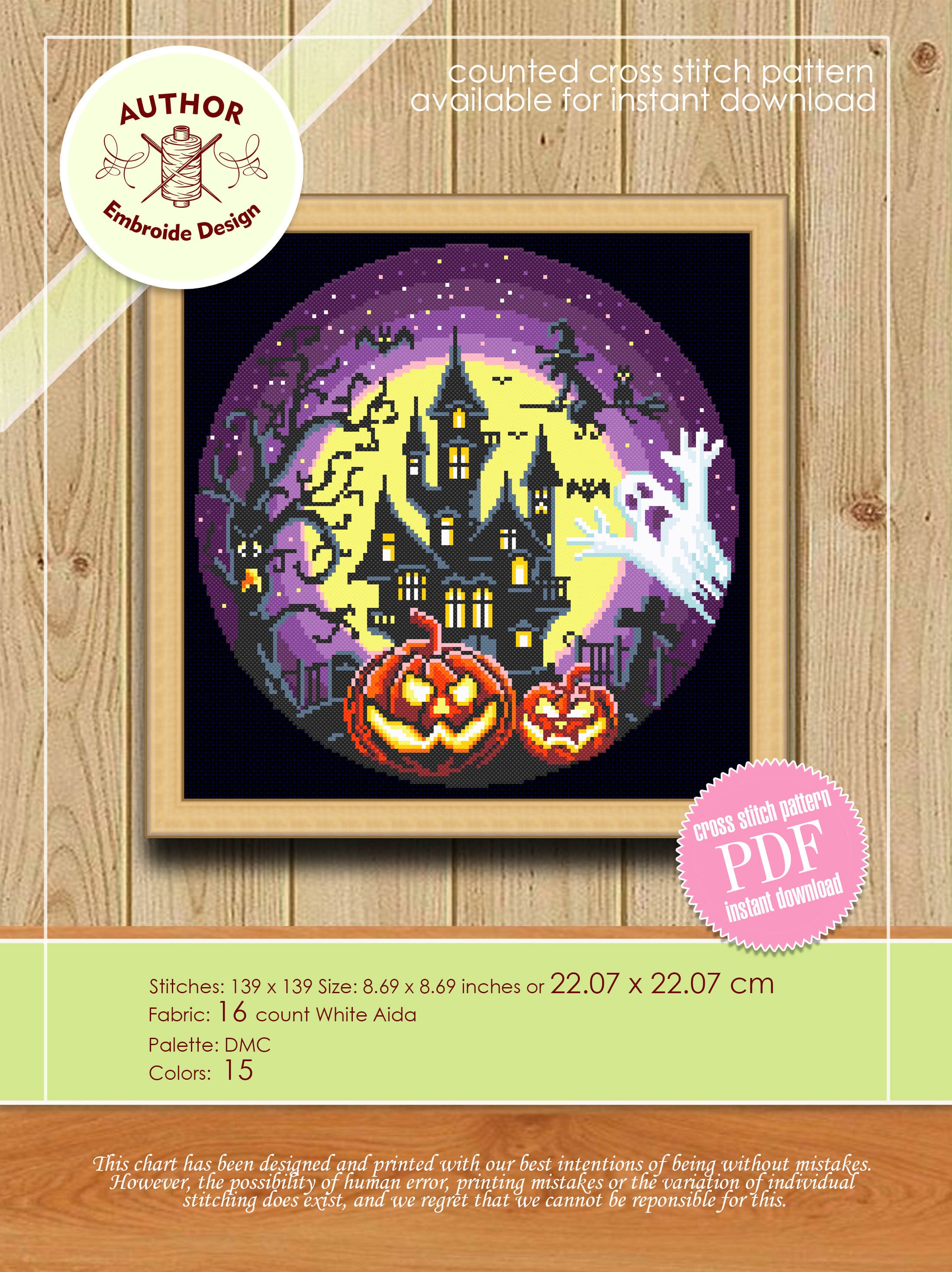 Halloween Cross Stitch Pattern Download PDF Spooky Haunted House Cross ...