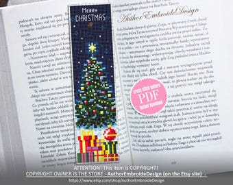 Christmas bookmark cross stitch pattern PDF instant download Christmas tree cross stitch chart, Holiday bookmark pattern digital PDF #B512