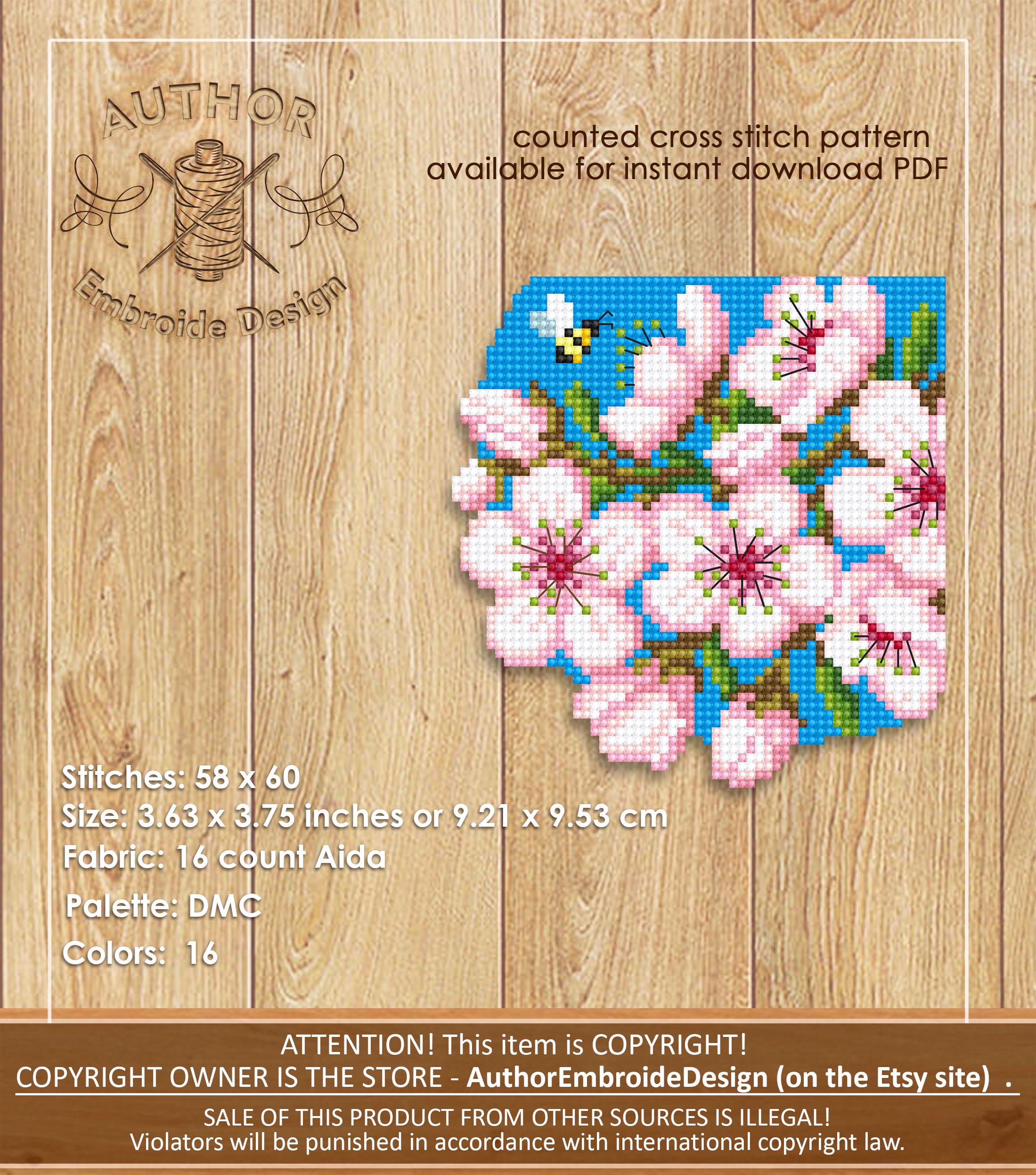 Cherry Blossom Corner Bookmark Cross Stitch Pattern PDF Download Spring ...