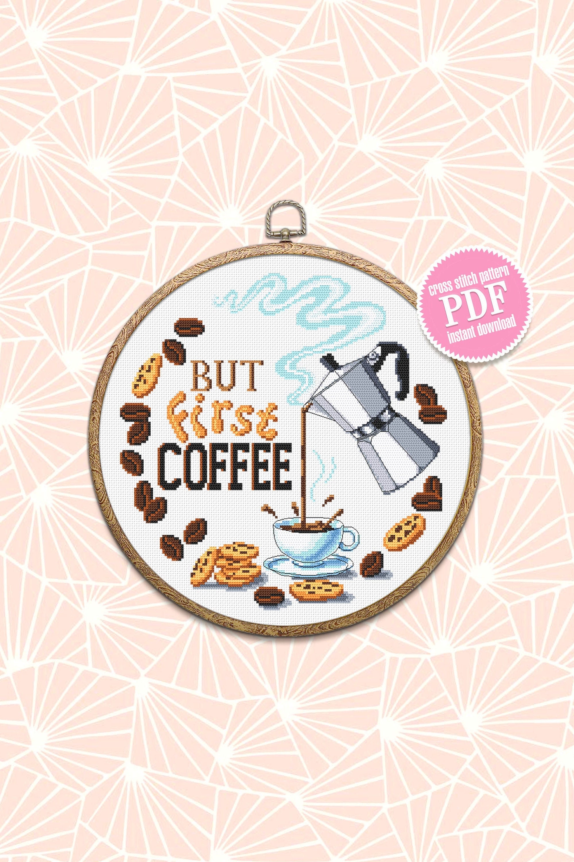 Coffee Quote Cross Stitch Pattern Download PDF Coffee Sampler 