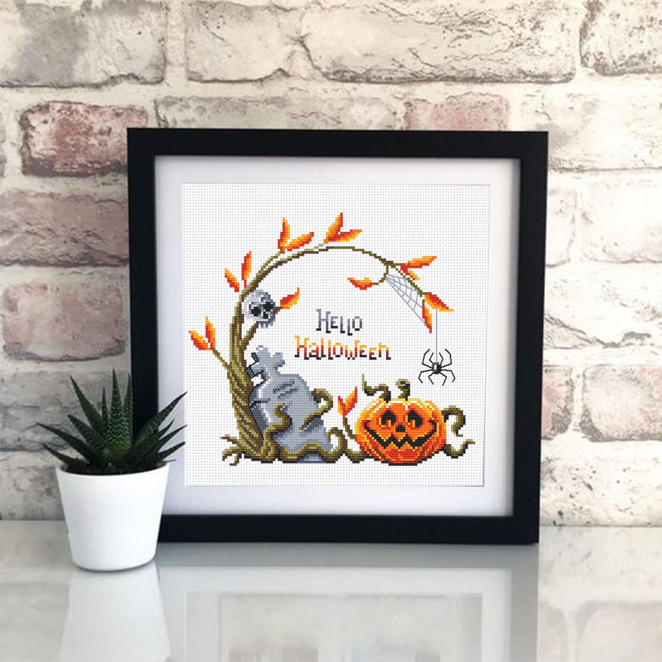 Hello Halloween Cross Stitch Pattern Download PDF Pumpkin Cross Stitch ...