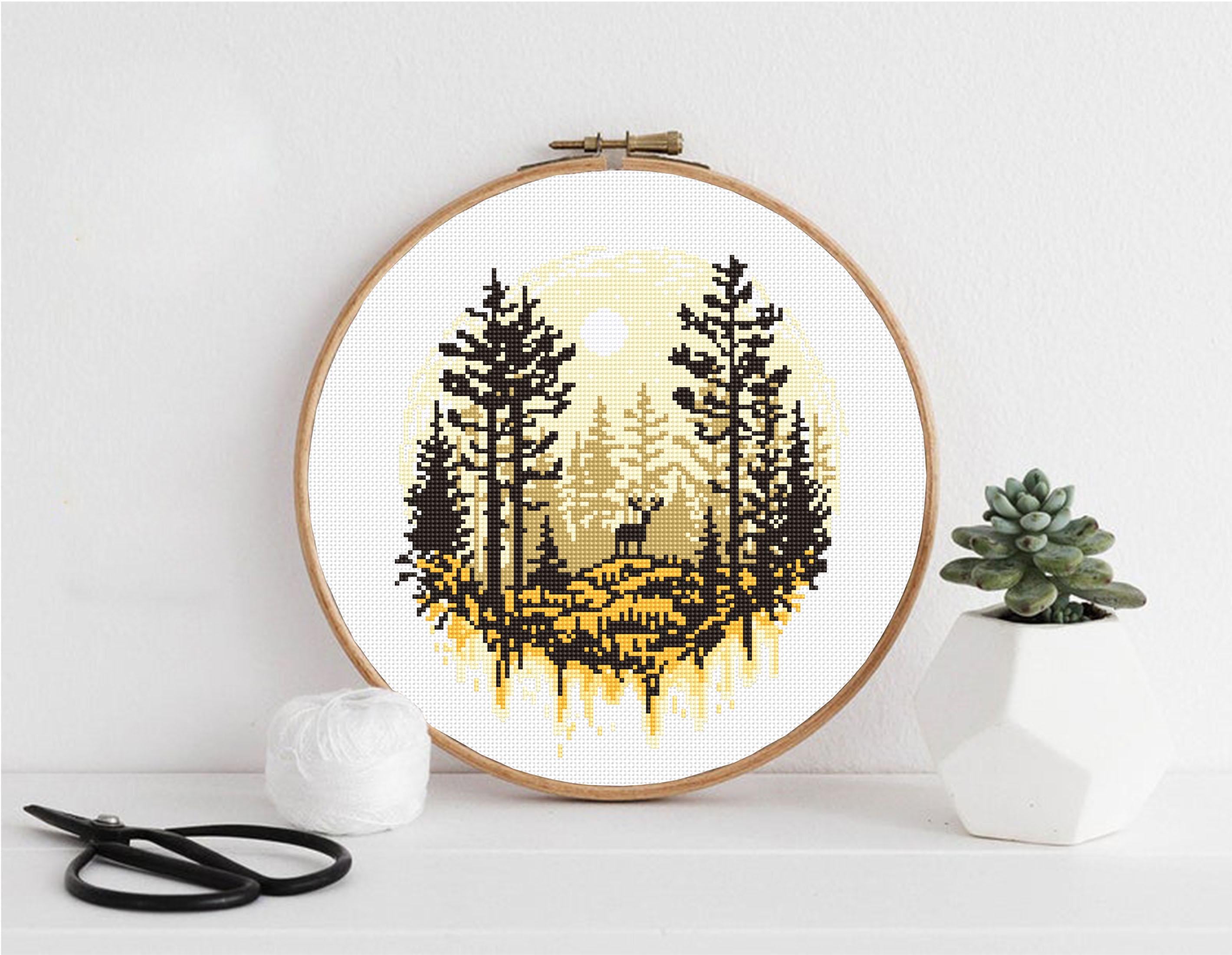 Nature Landscape Cross Stitch Pattern PDF Download Deer Cross Stitch ...