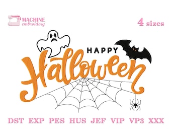Happy halloween machine embroidery pattern 4 size Happy halloween embroidery design, Halloween embroidery pes instant download #R34