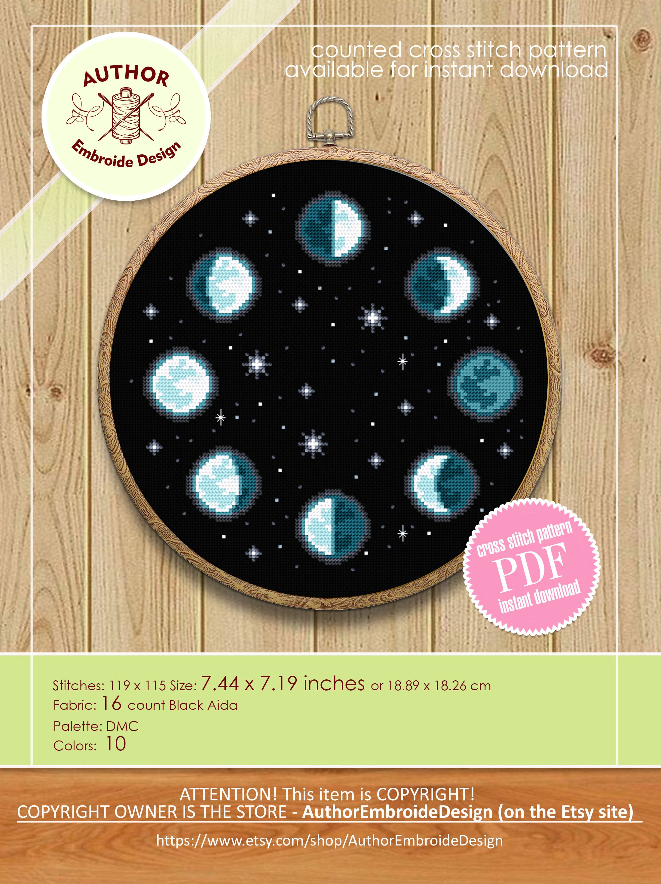 Moon Phases Cross Stitch Pattern Download PDF Space Cross Stitch, Lunar ...