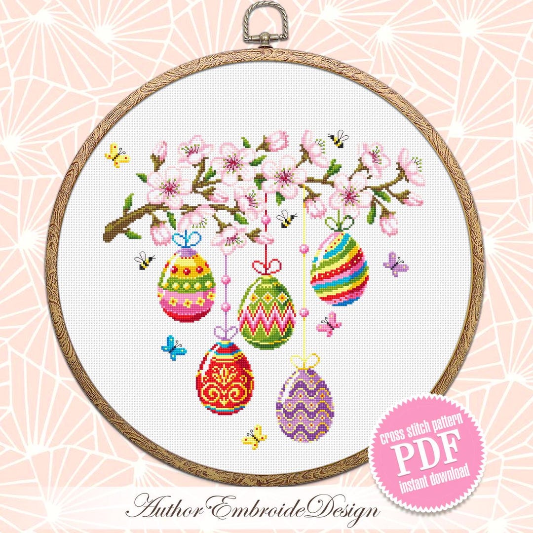 Happy Easter Cross Stitch Pattern PDF Download Easter Eggs Cross Stitch ...