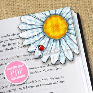 Hoekbladwijzer kruissteekpatroon pdf download kamille kruissteekkaart, bloemen bladwijzerpatroon digitale pdf bladwijzer voor vrouwen #B314