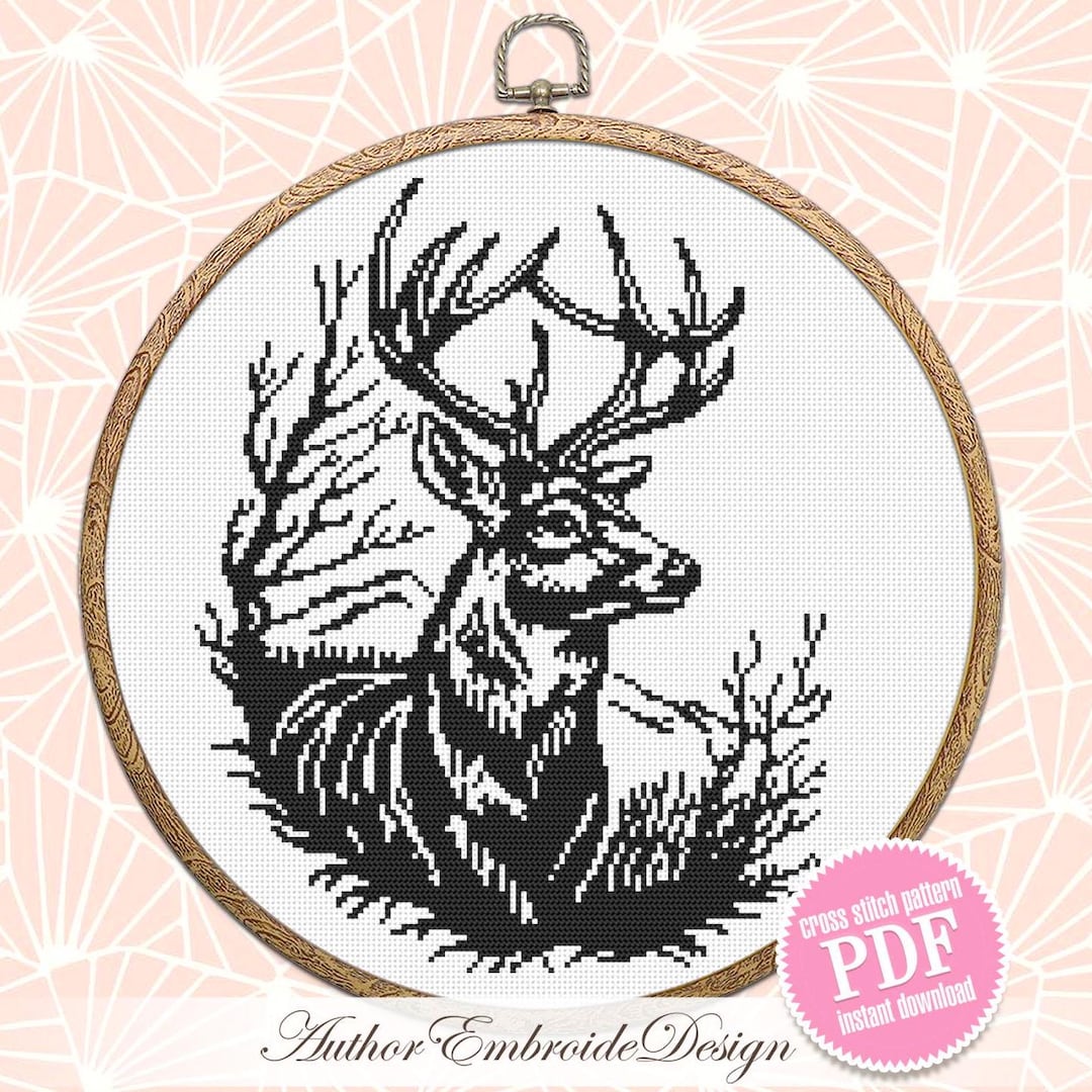 Woodcut Deer Cross Stitch Pattern PDF Download Animal Cross Stitch ...