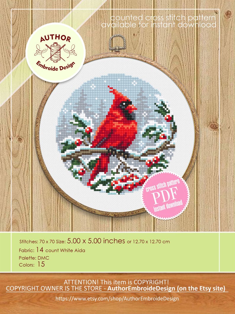 Christmas Cardinal Cross Stitch Pattern PDF Download Red Bird Cross ...