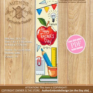Teacher Bookmark Set Cross Stitch Pattern PDF Download Best Teacher ...