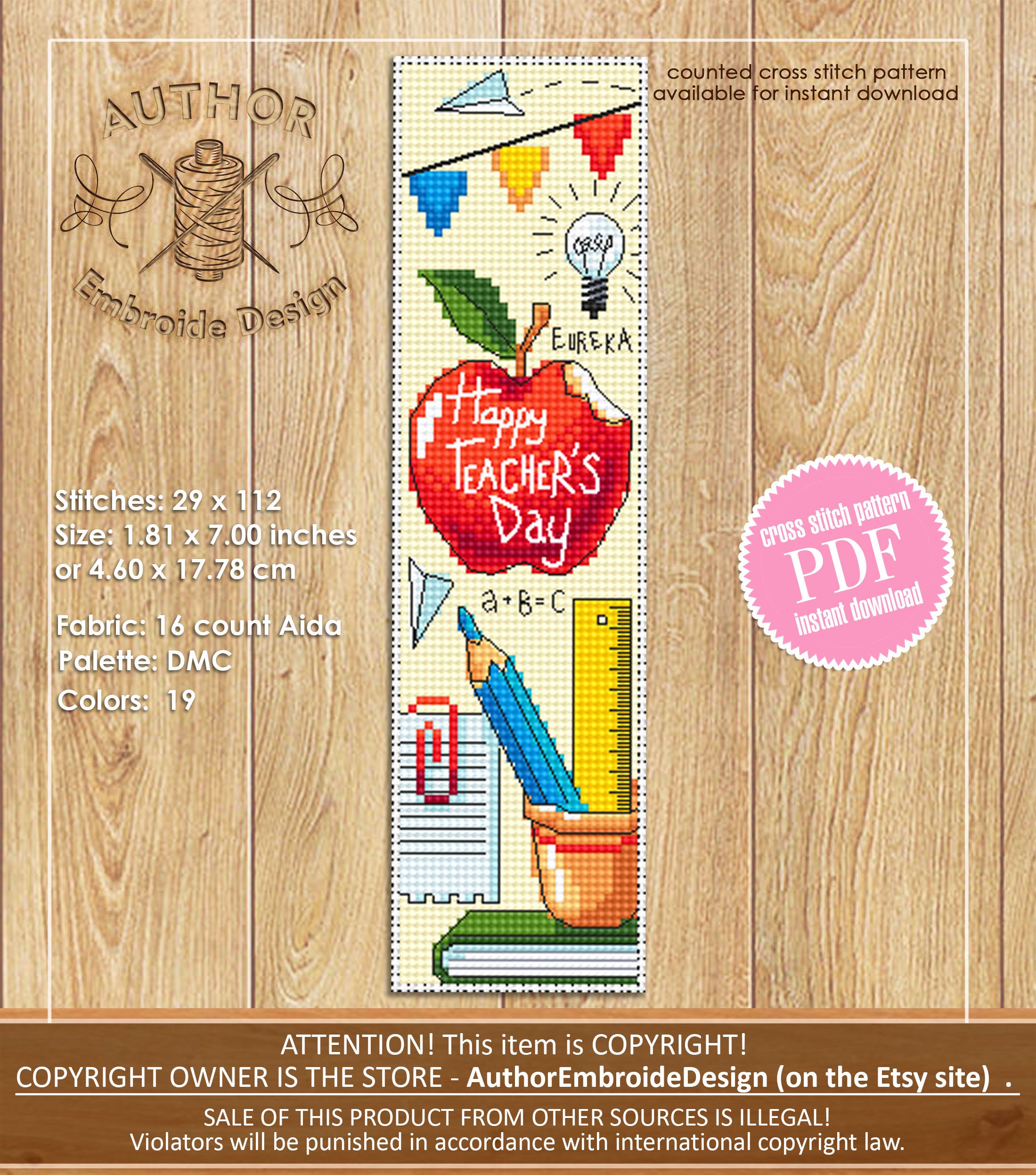 Teacher Bookmark Set Cross Stitch Pattern PDF Download Best Teacher ...