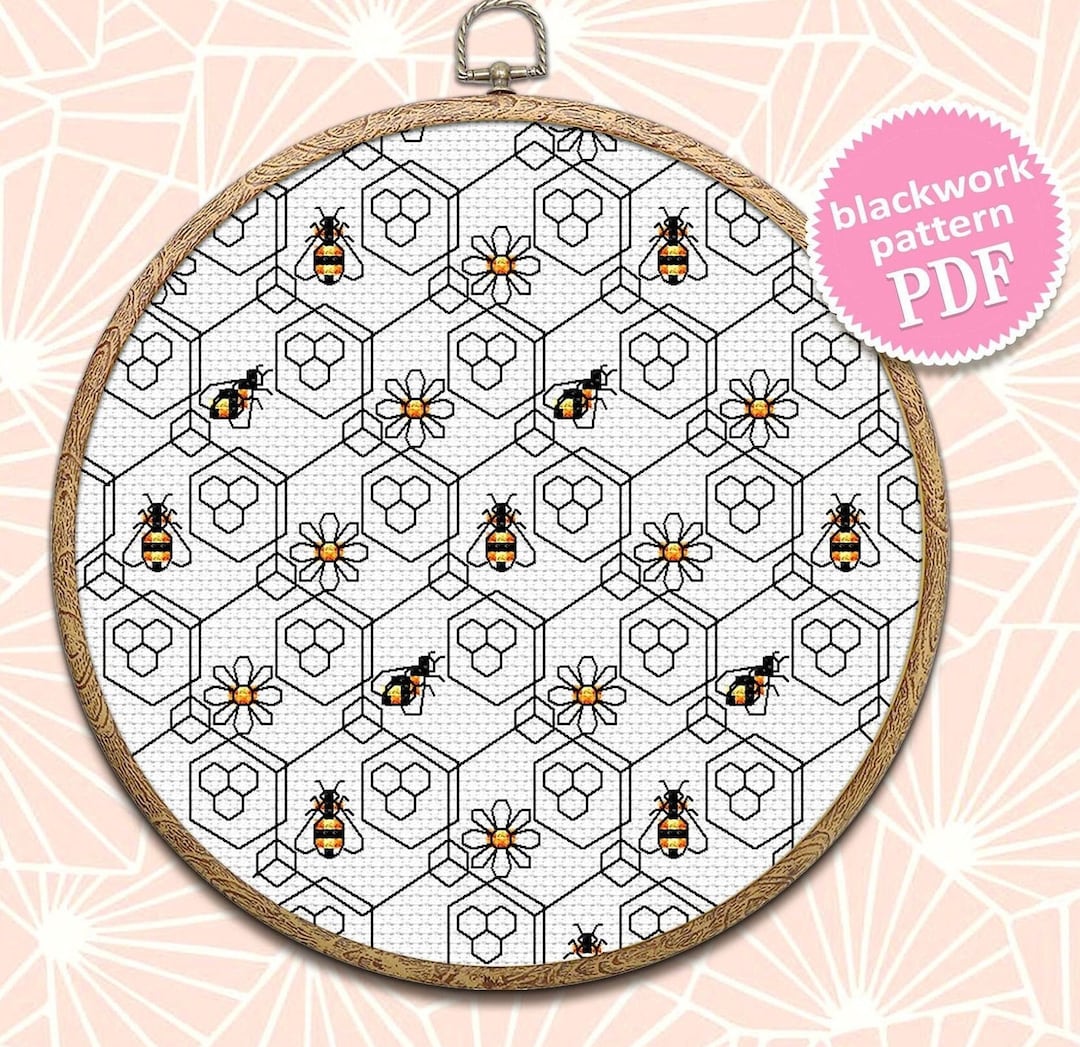 Bee Geometric Seamless Pattern for Backstitch Embroidery Instant ...