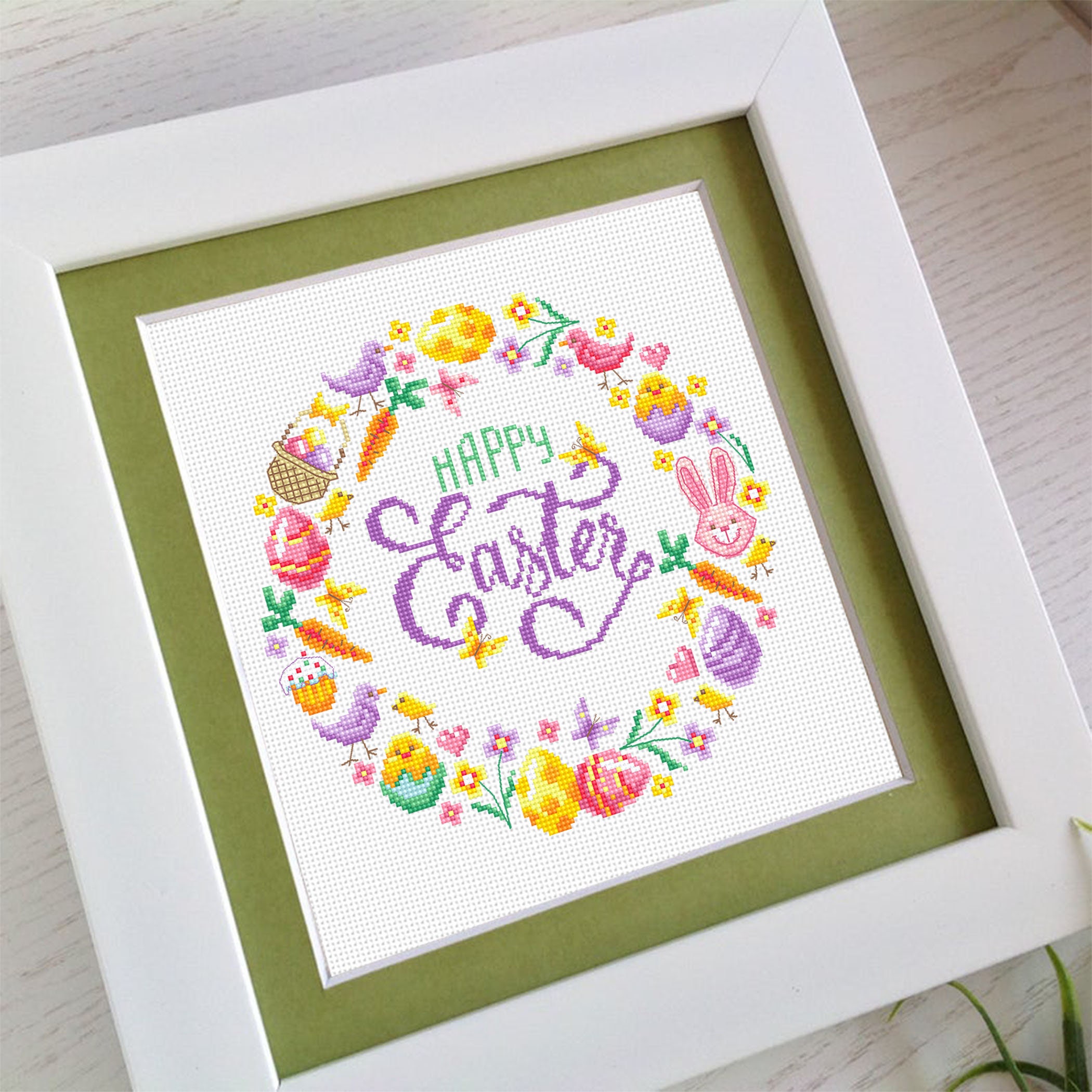 Easter Wreath Cross Stitch Pattern PDF Download Happy Easter Cross ...