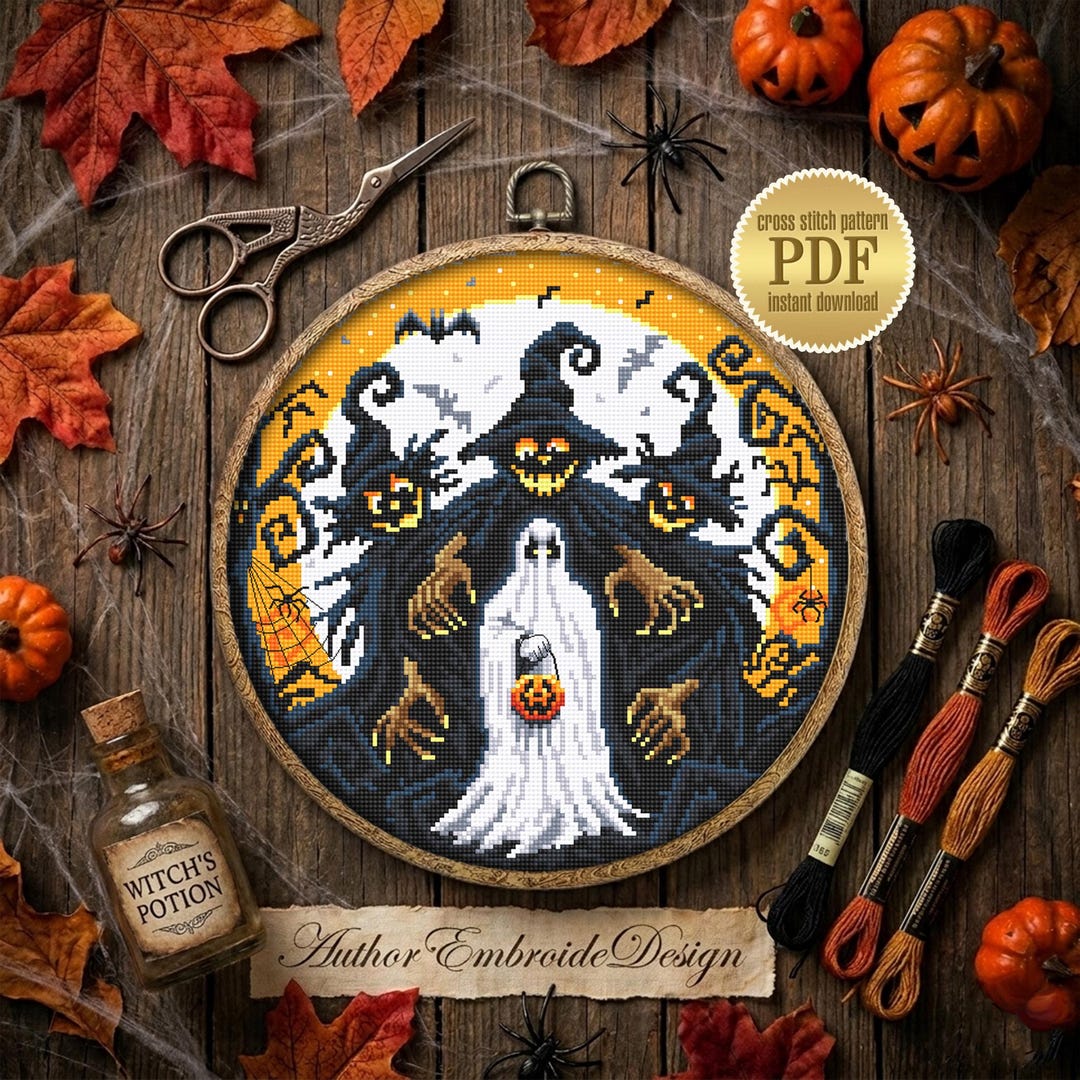 Halloween Ghost Cross Stitch Pattern PDF, Gothic Spooky Embroidery ...
