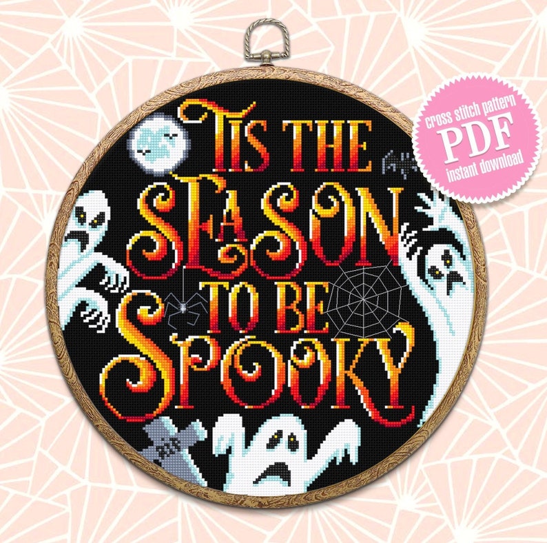 Halloween Quotes Cross Stitch Pattern Download PDF Spooky Ghost Cross ...