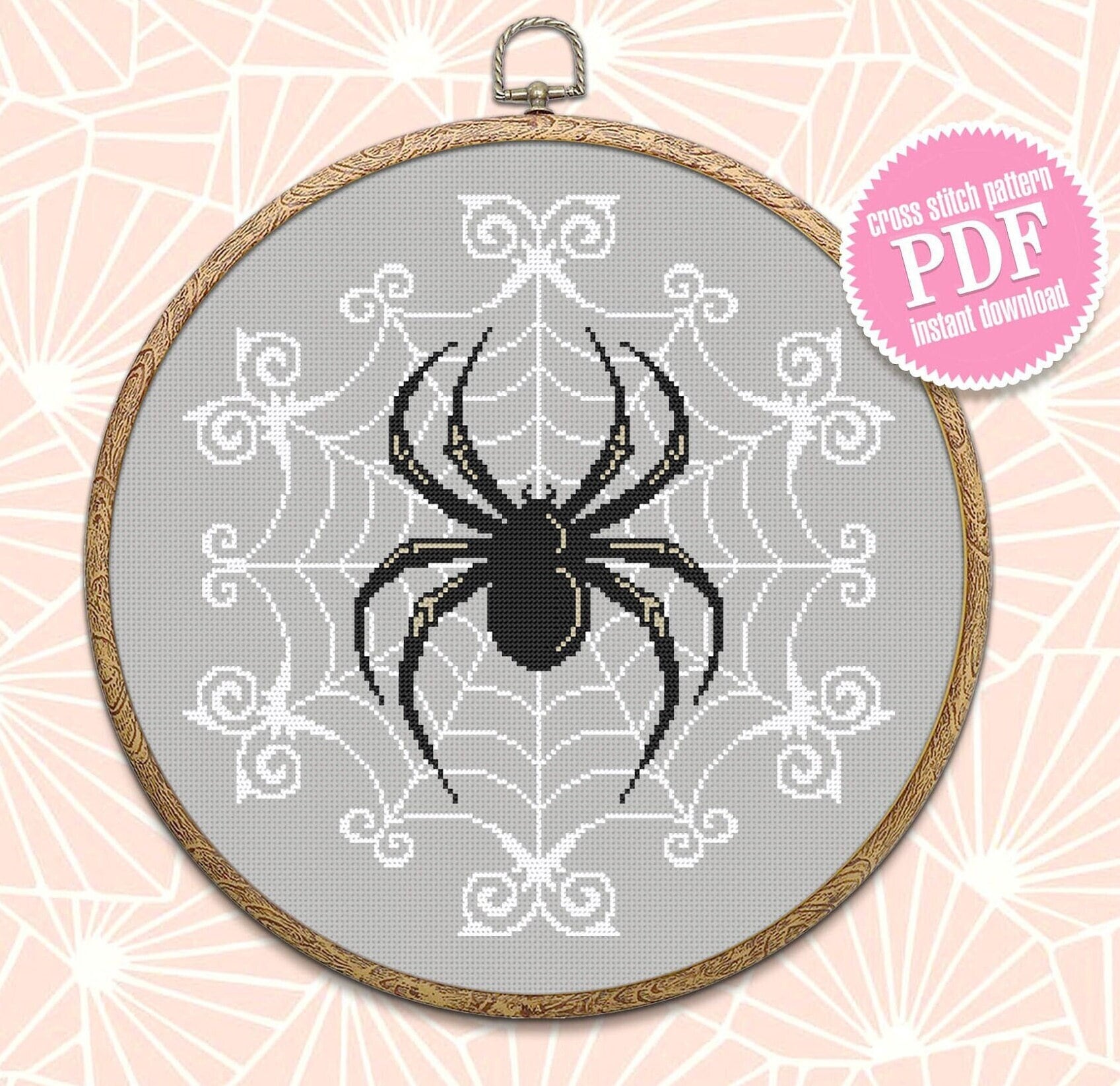 Halloween spider cross stitch pattern download PDF Spider web mandala cross stitch chart, Spooky cross stitch, Gothic home decor #H54