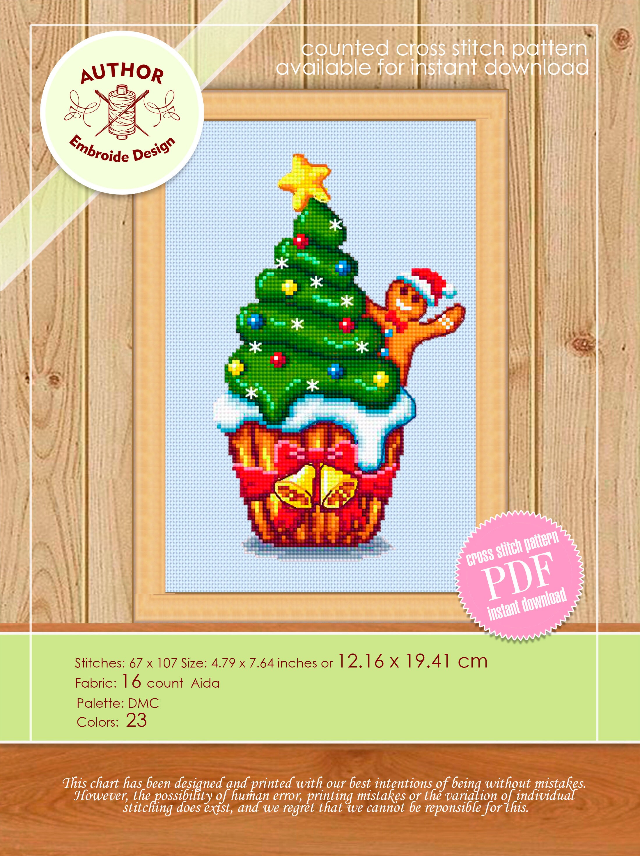 Christmas Cupcake Cross Stitch Pattern Download PDF Winter Holiday ...