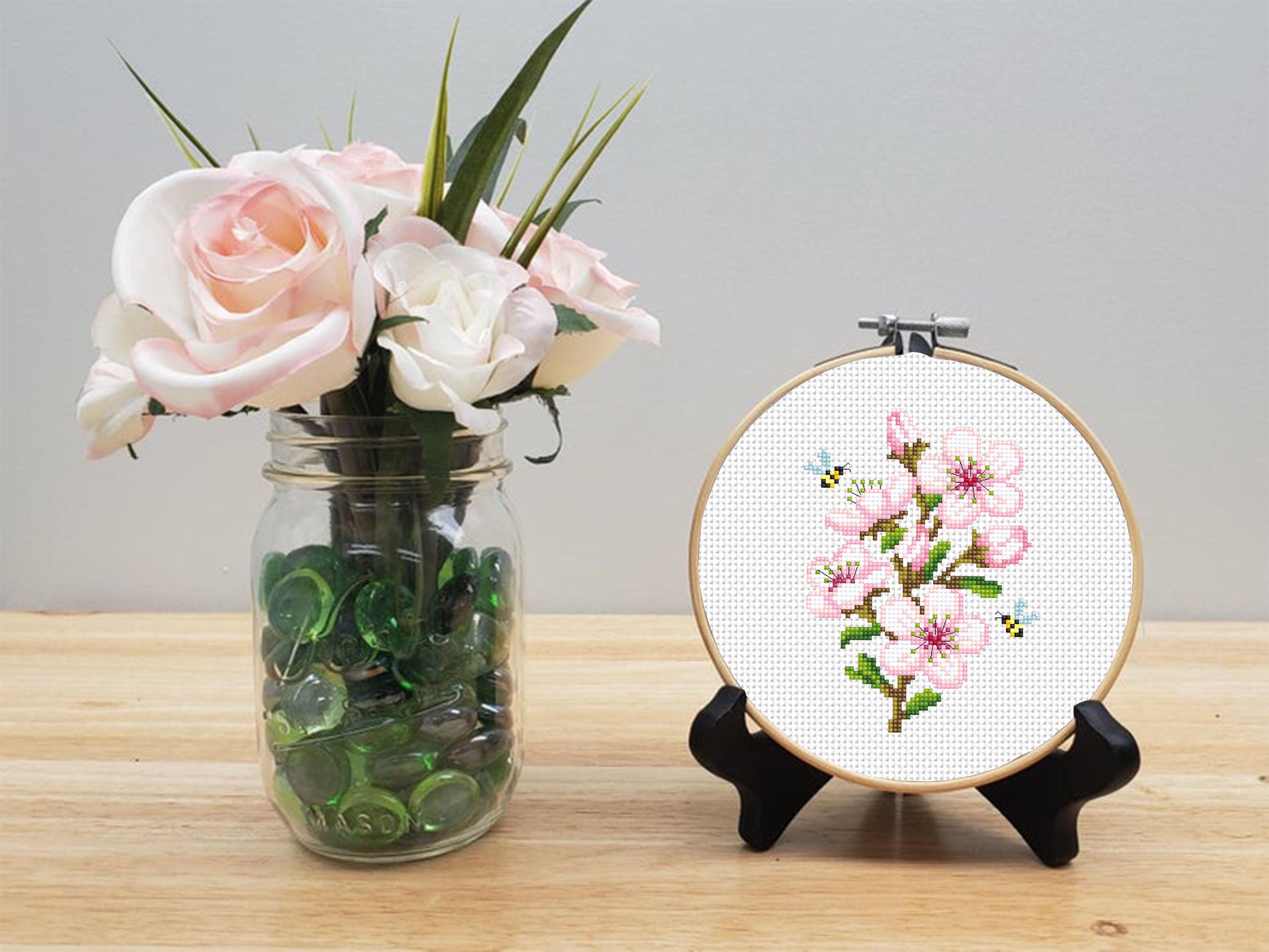 Small Cherry Blossom Cross Stitch Pattern PDF Download Sakura