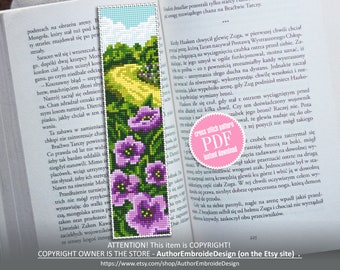 Flower bookmark cross stitch pattern download PDF Modern handmade bookmark digital PDF Nature landscape cross stitch Nature lover gift #B66
