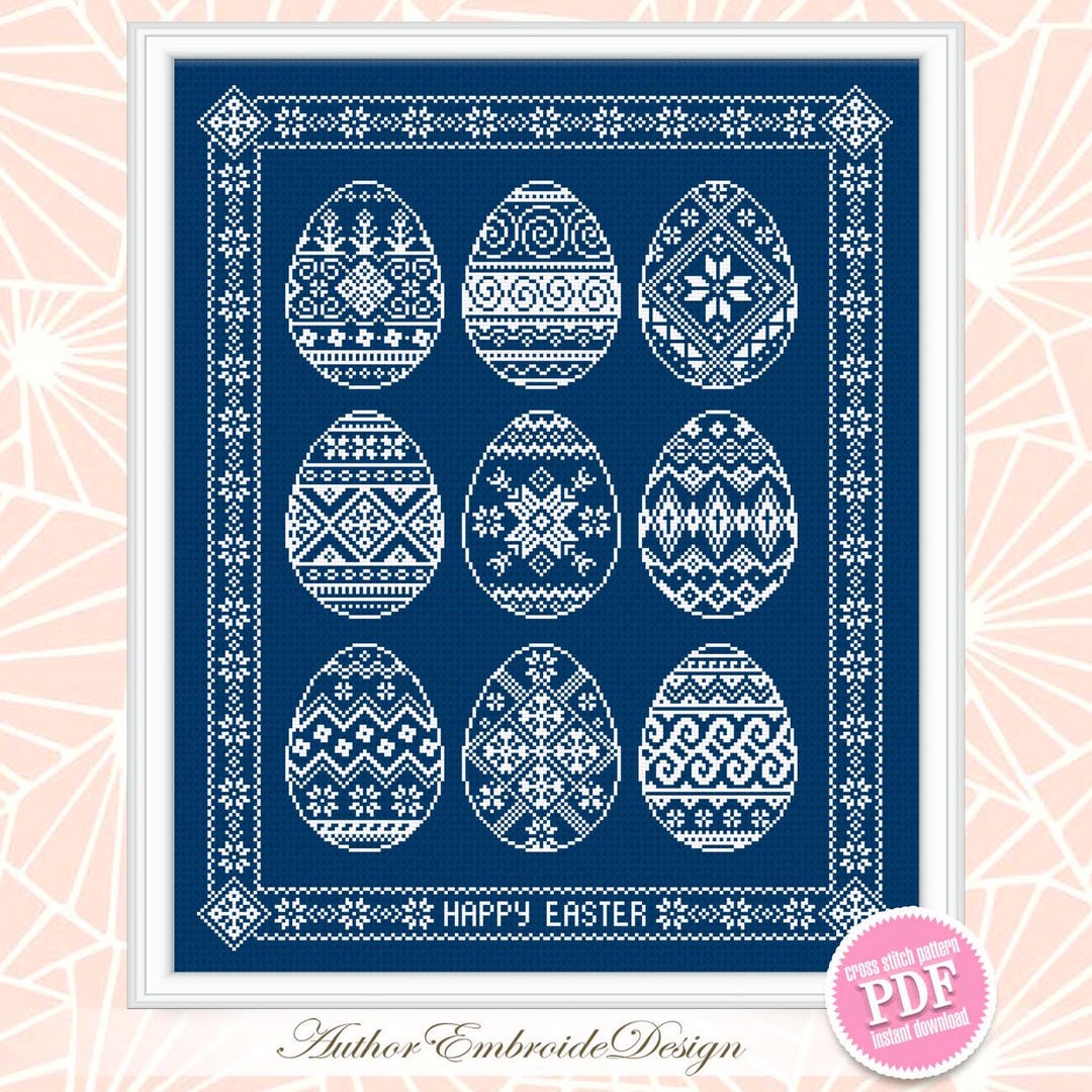 Easter Eggs Cross Stitch Pattern PDF Download Monochrome Sampler Cross ...
