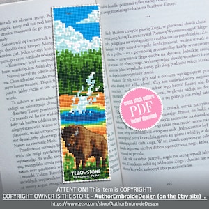 Yellowstone National park bookmark cross stitch pattern PDF download Nature cross stitch chart, Digital bookmark pattern PDF Landscape #B172