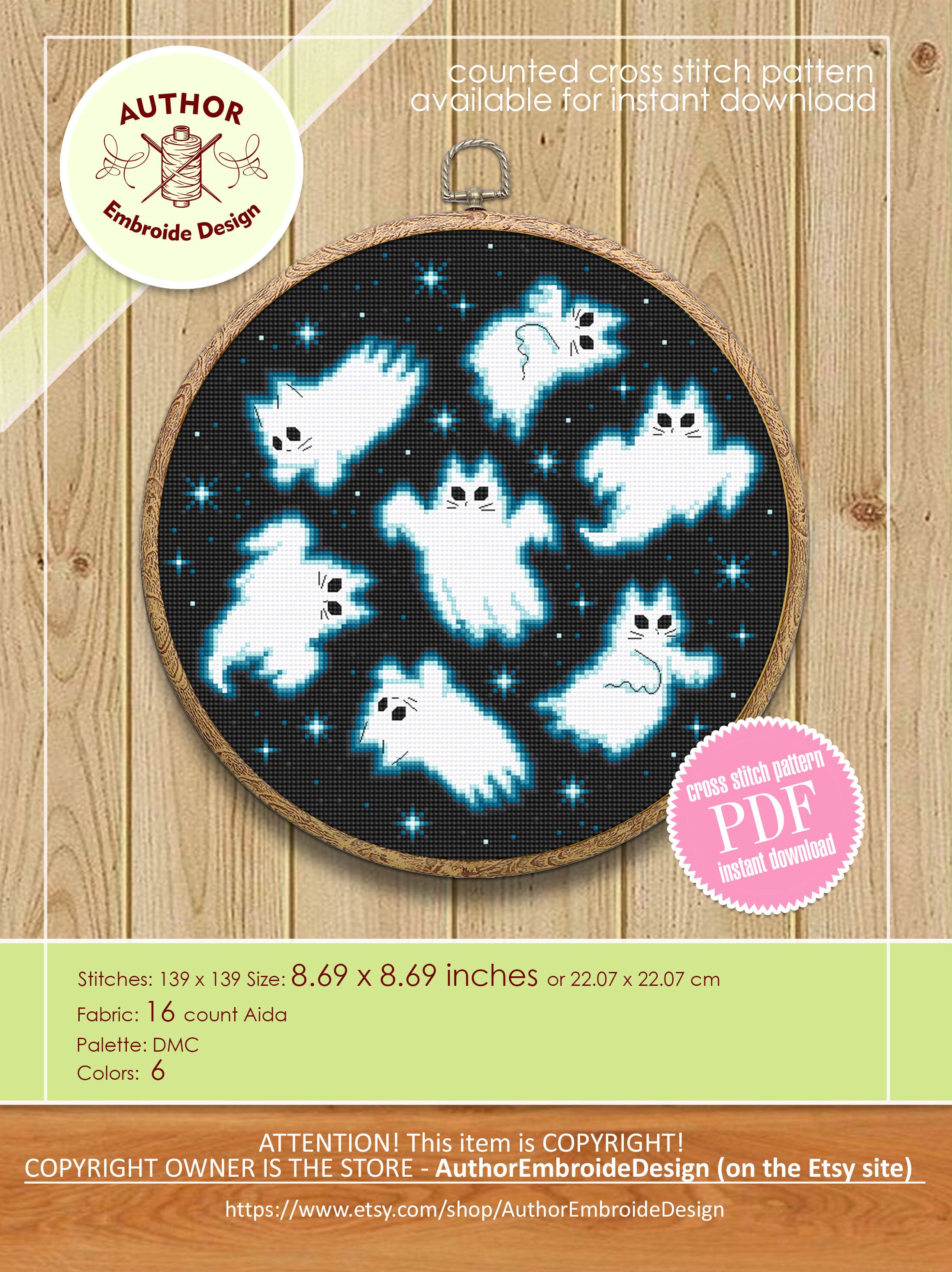 Ghost Cat Cross Stitch Pattern PDF Download Funny Cat Ghost Cross ...