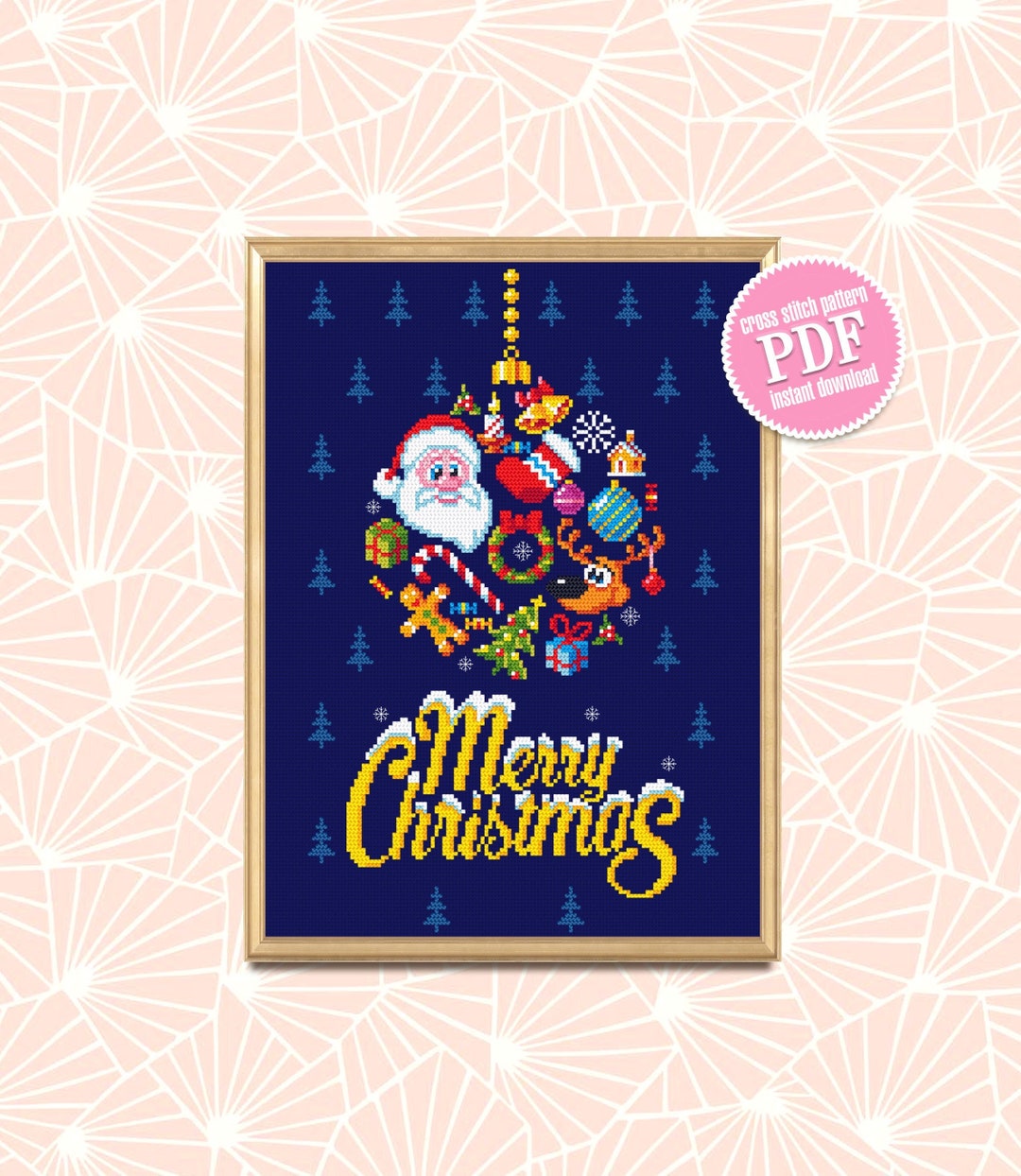 Merry Christmas Cross Stitch Pattern Download PDF Christmas - Etsy