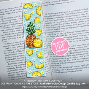 Bookmark pineapple cross stitch pattern PDF download Tropical fruit cross stitch chart, Digital bookmark pattern, Pineapple design #B139