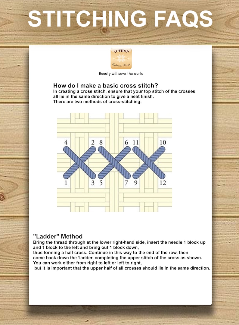 Puede incluir: Diagrama que muestra dos m&eacute;todos para crear un punto de cruz b&aacute;sico. La imagen muestra una cuadr&iacute;cula con cuadrados numerados y puntos azules que forman cruces. El texto explica el m&eacute;todo "Ladder" para el punto de cruz.