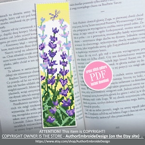 Lavender bookmark cross stitch pattern PDF download Floral cross stitch chart, Handmade bookmark digital PDF, Summer sunset, Provence #B197