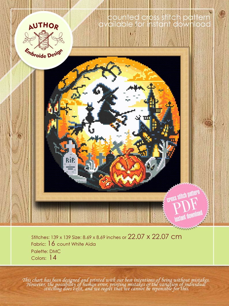 Halloween Cross Stitch Pattern Download PDF Halloween Moon - Etsy