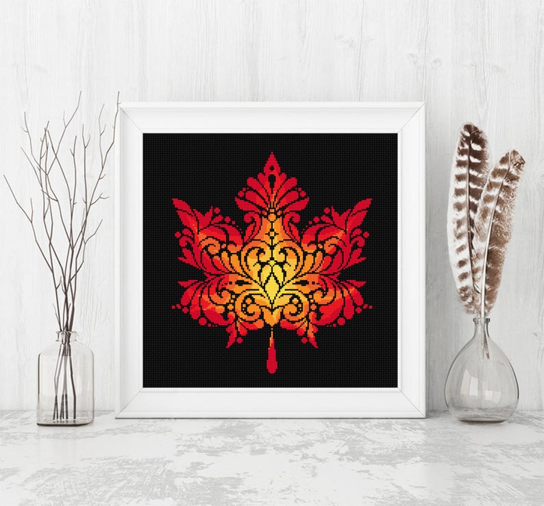 Maple Leaf Mandala Cross Stitch Pattern PDF Download Autumn Leaf Cross ...