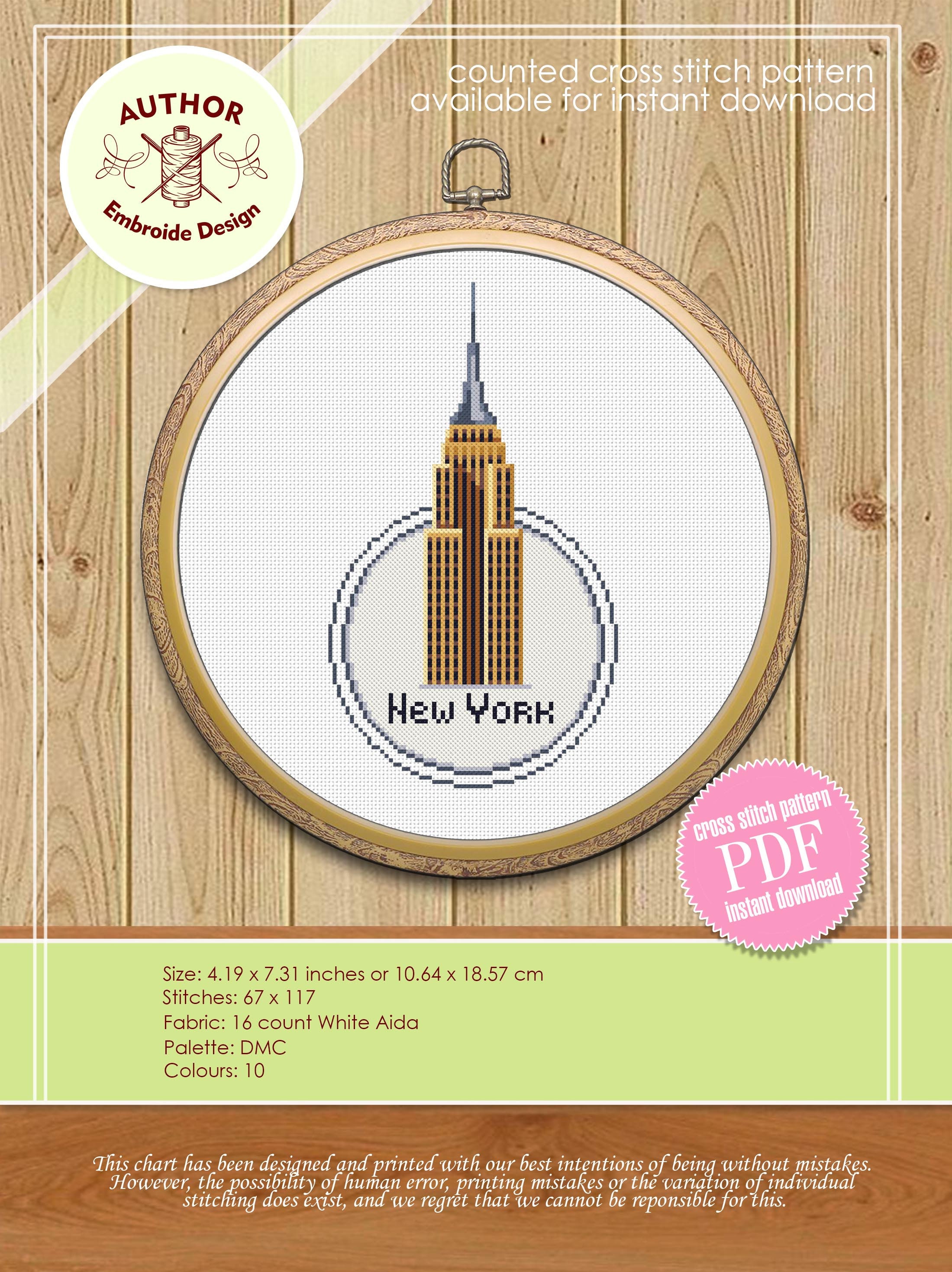 New York City Cross Stitch Pattern Download PDF Empire State Building ...