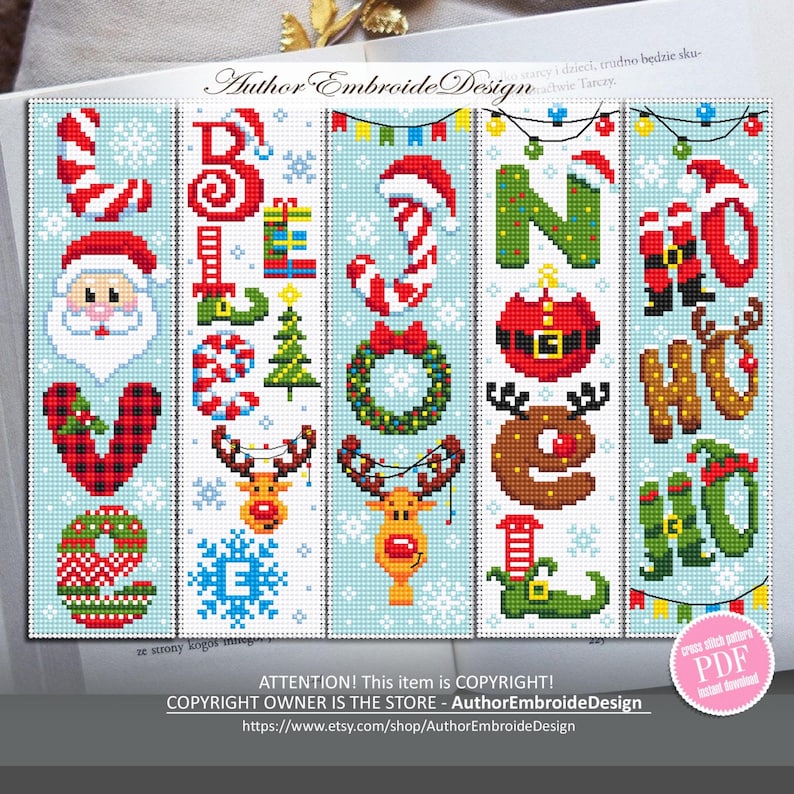 Christmas Bookmark Set Cross Stitch Pattern PDF Instant Download Love ...