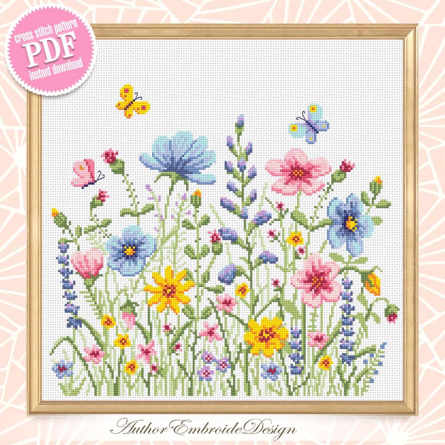 Wildflowers Cross Stitch Pattern PDF Instant Download Watercolor