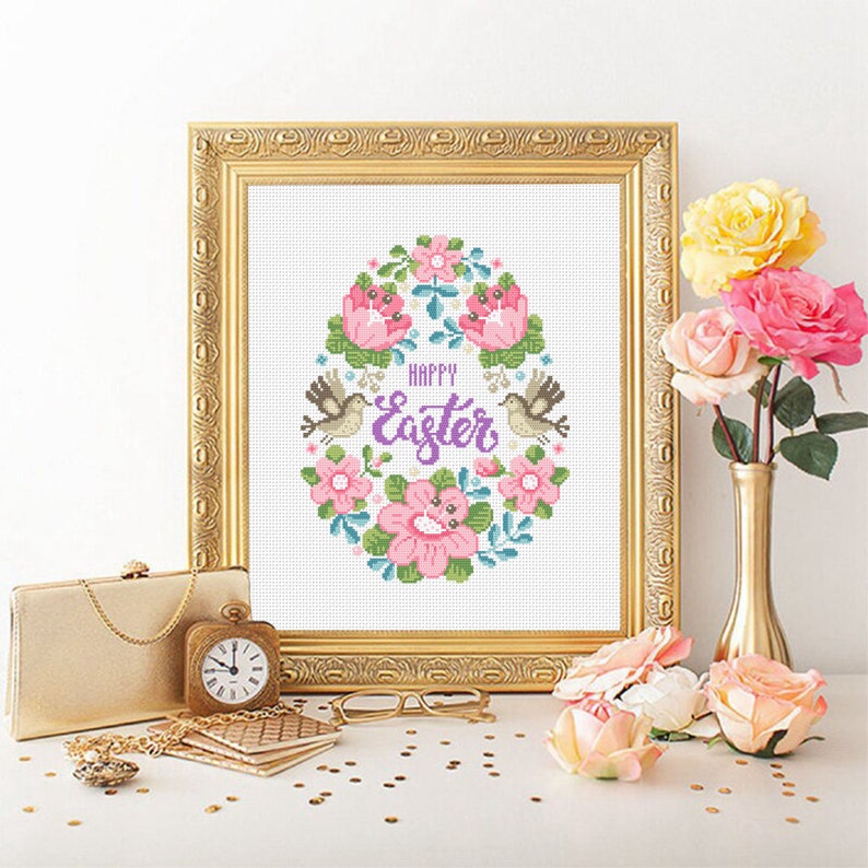 Floral Easter Egg Cross Stitch Pattern PDF Pastel Cross Stitch Etsy