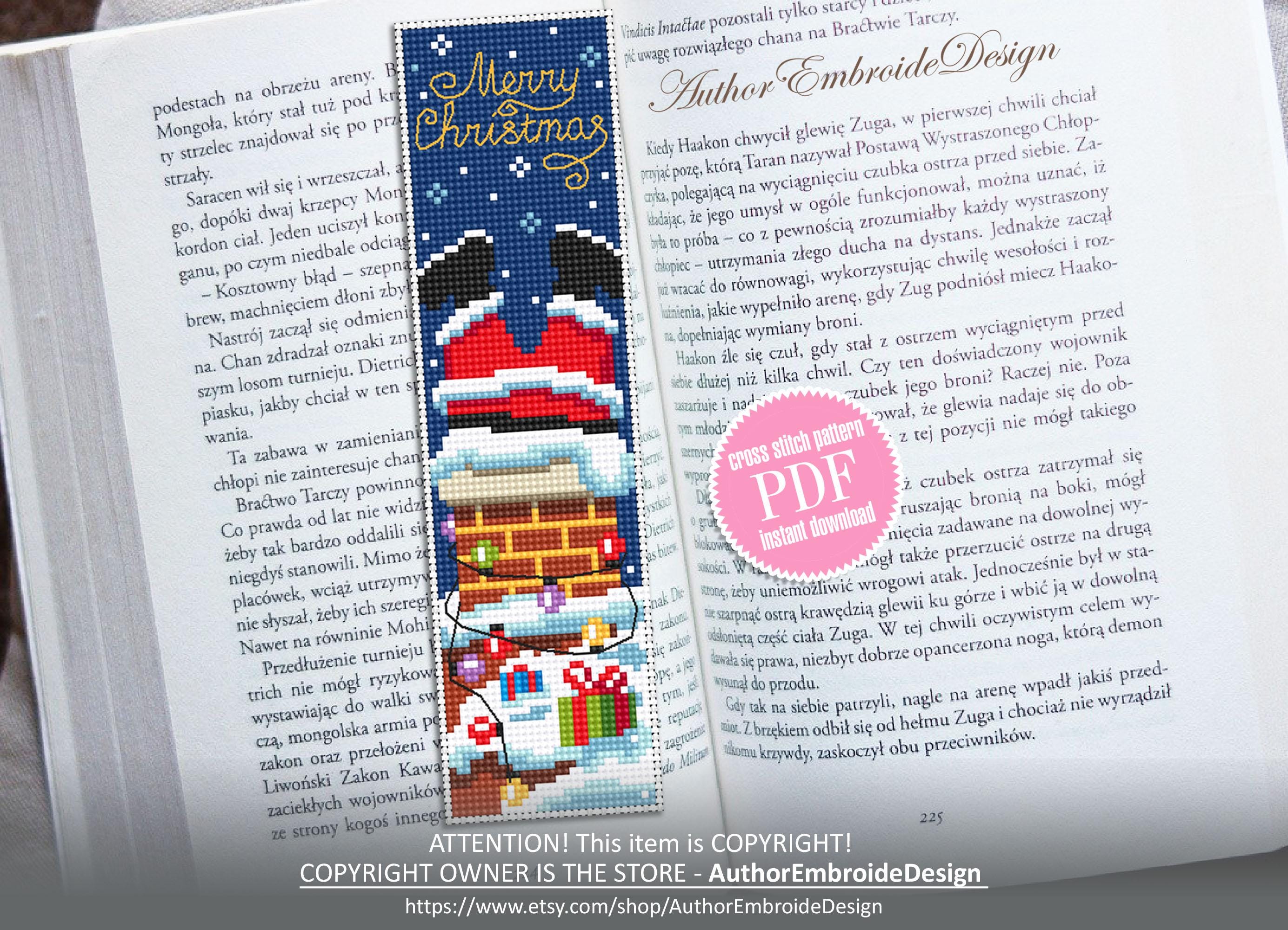 Merry Christmas Bookmark Cross Stitch Pattern PDF Download Santa Claus ...