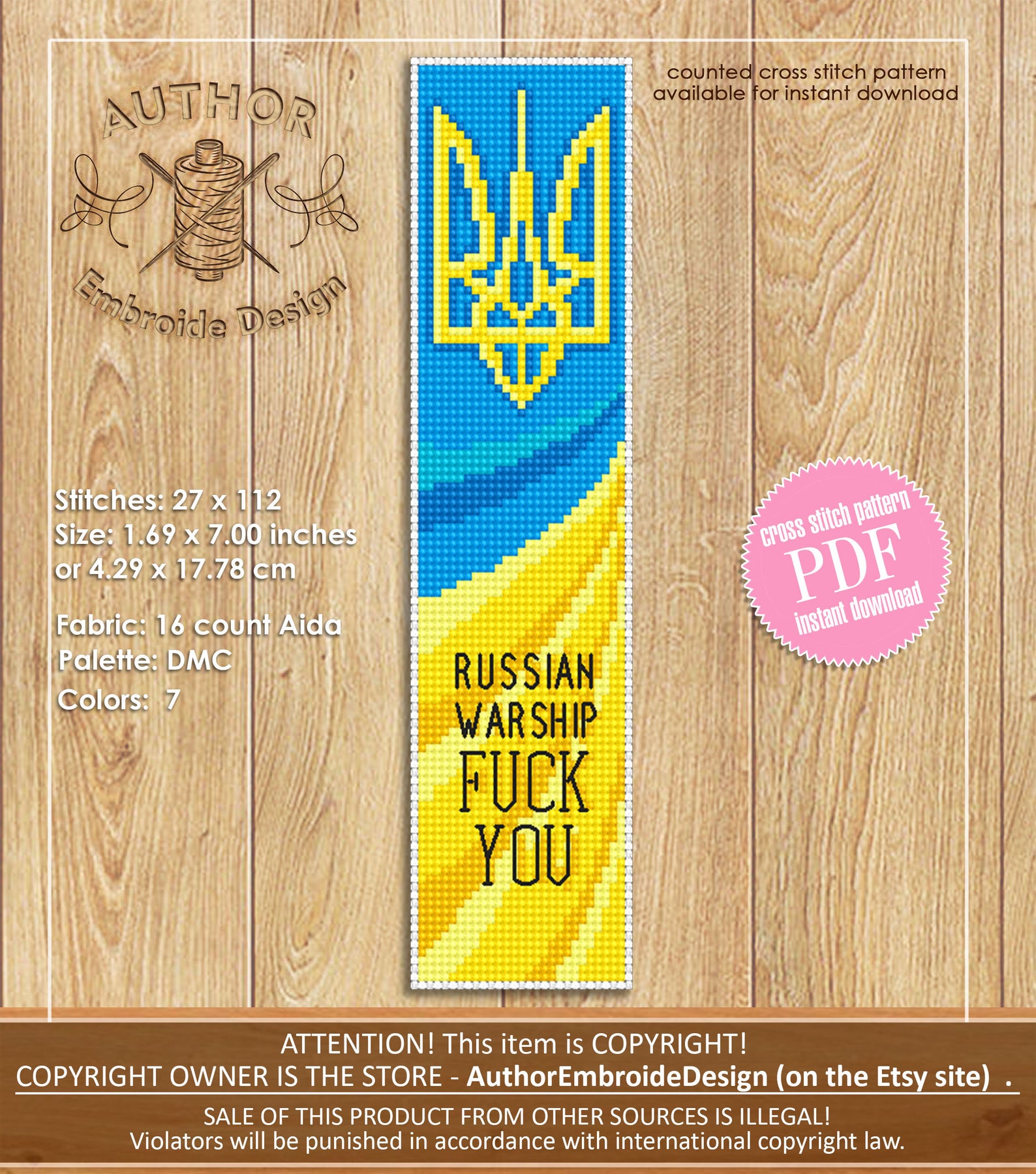 Bookmark Ukraine Cross Stitch Pattern PDF Handmade Bookmark Etsy