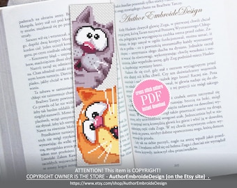 Cat bookmark cross stitch pattern PDF download Funny cats cross stitch chart, Simple bookmark pattern digital PDF, Cat lover gift #B534