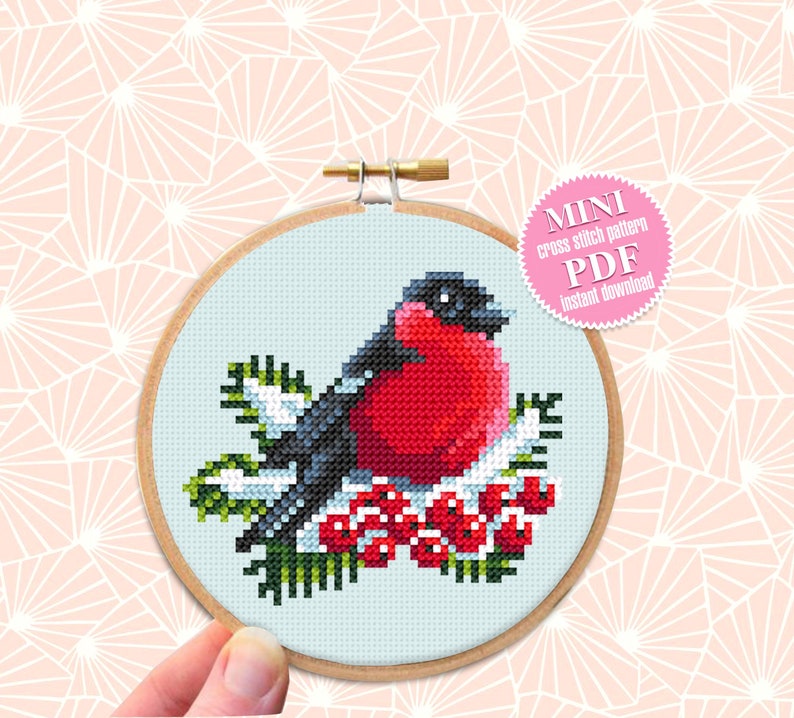 Red Birds Cross Stitch Pattern Download PDF Small Christmas Etsy