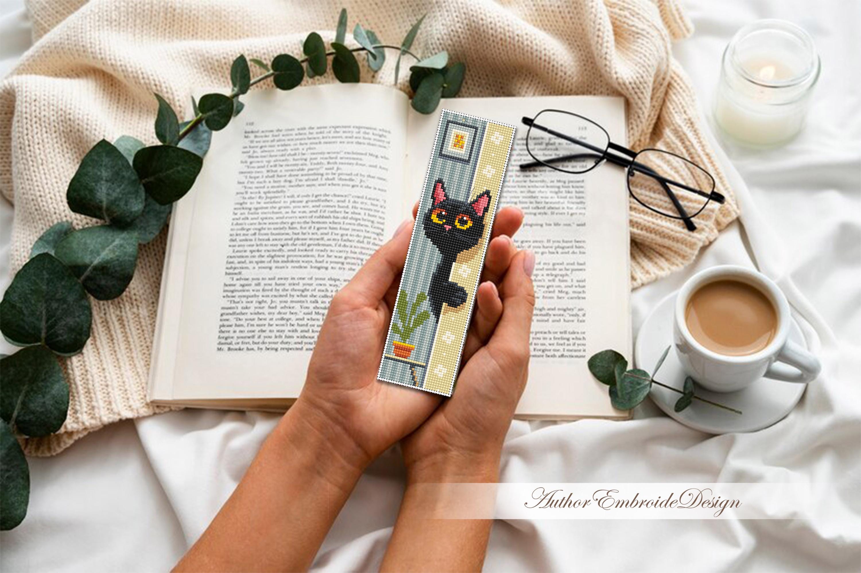 Peeking Cat Bookmark Cross Stitch Pattern PDF Download Black Cat Cross ...