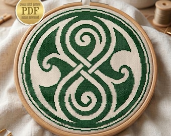 Hourglass Celtic Cross Stitch Pattern PDF Download, Green Irish Mandala Cross Stitch Chart, Celtic Knot Geometric Design Home Decor #M21