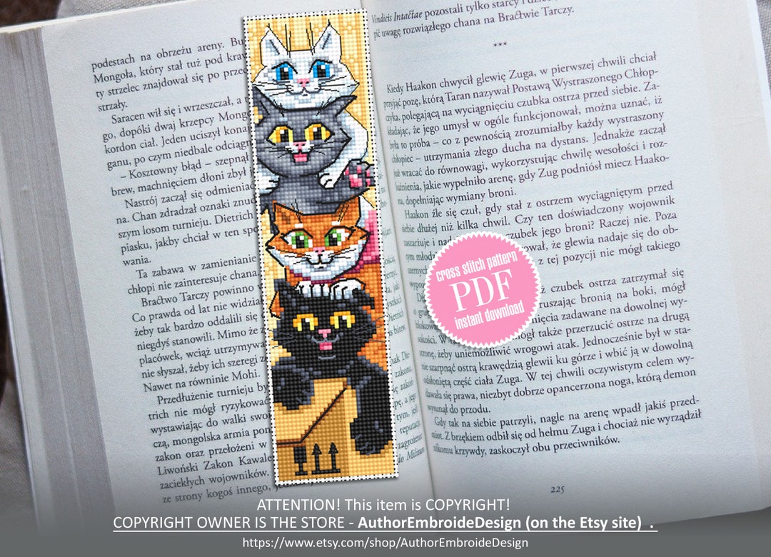 Cat bookmark cross stitch pattern PDF , kitties look embroid - Inspire  Uplift