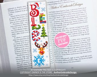 Marque-page Noël, modèle de point de croix, téléchargement immédiat, grille de point de croix pour les fêtes, modèle de marque-page fait main numérique PDF #N561