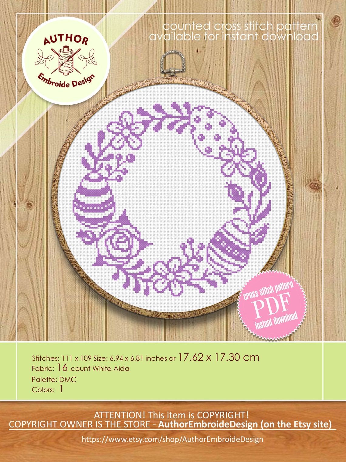 Easter Wreath Cross Stitch Pattern Download PDF Easter Eggs Cross ...