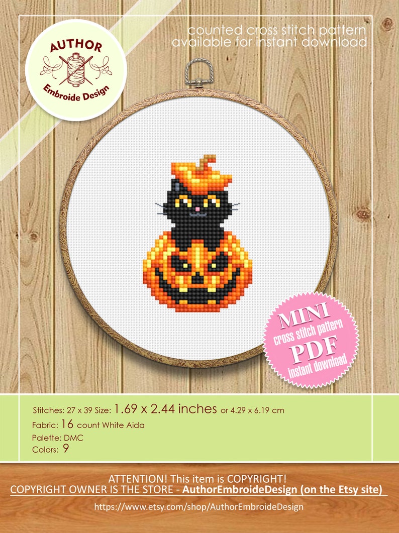Set Halloween Cats Cross Stitch Pattern PDF Download Cute Black Cat ...