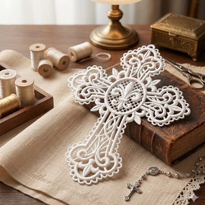 Filigree Pattern Christian Filigree FSL Cross Machine Embroidery Design, Religious Bible Bookmark ...