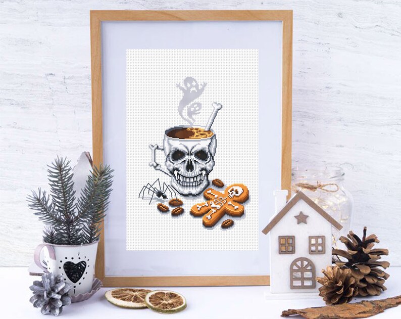 Halloween Coffee Mug Cross Stitch Pattern Download PDF Gothic - Etsy