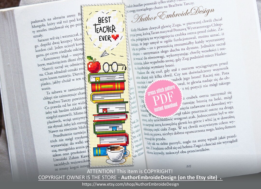 Teacher Bookmark Cross Stitch Pattern PDF Download Best Teacher Ever ...